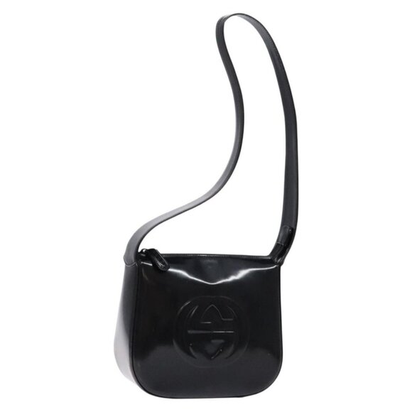 GUCCI Interlocking Shoulder Bag Enamel Black Silver 007 2113 0250 Auth 139156 - Picture 1 of 16
